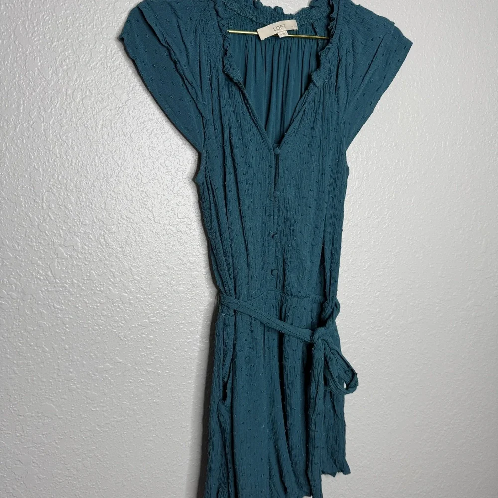 Loft‎ Petite Clip Dot Romper Teal Blue -cp